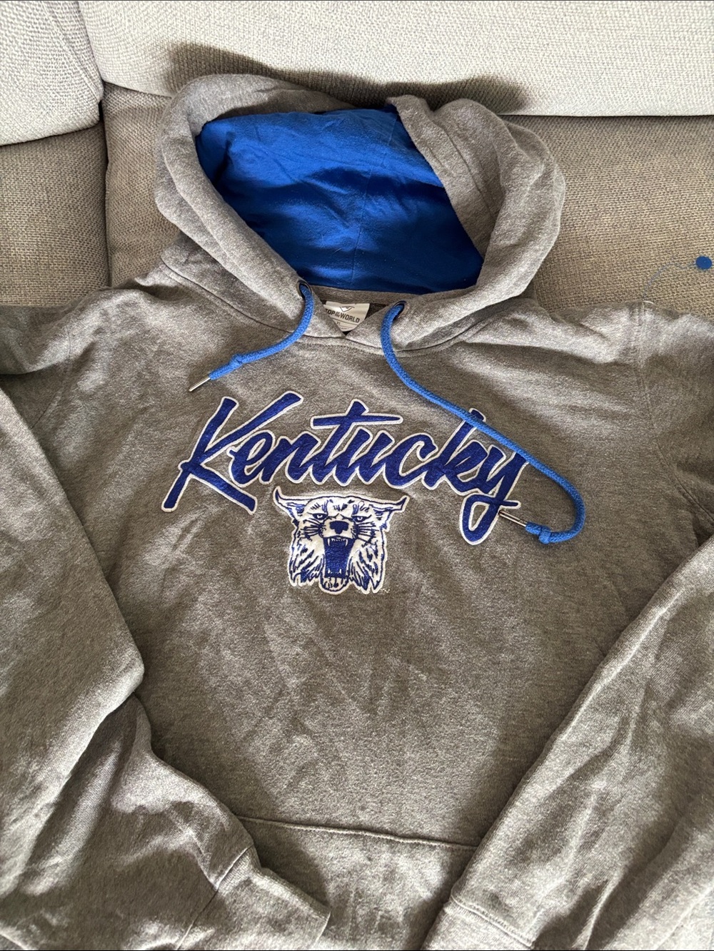 Top of the World Gray Hoodie with Blue Kentucky Script